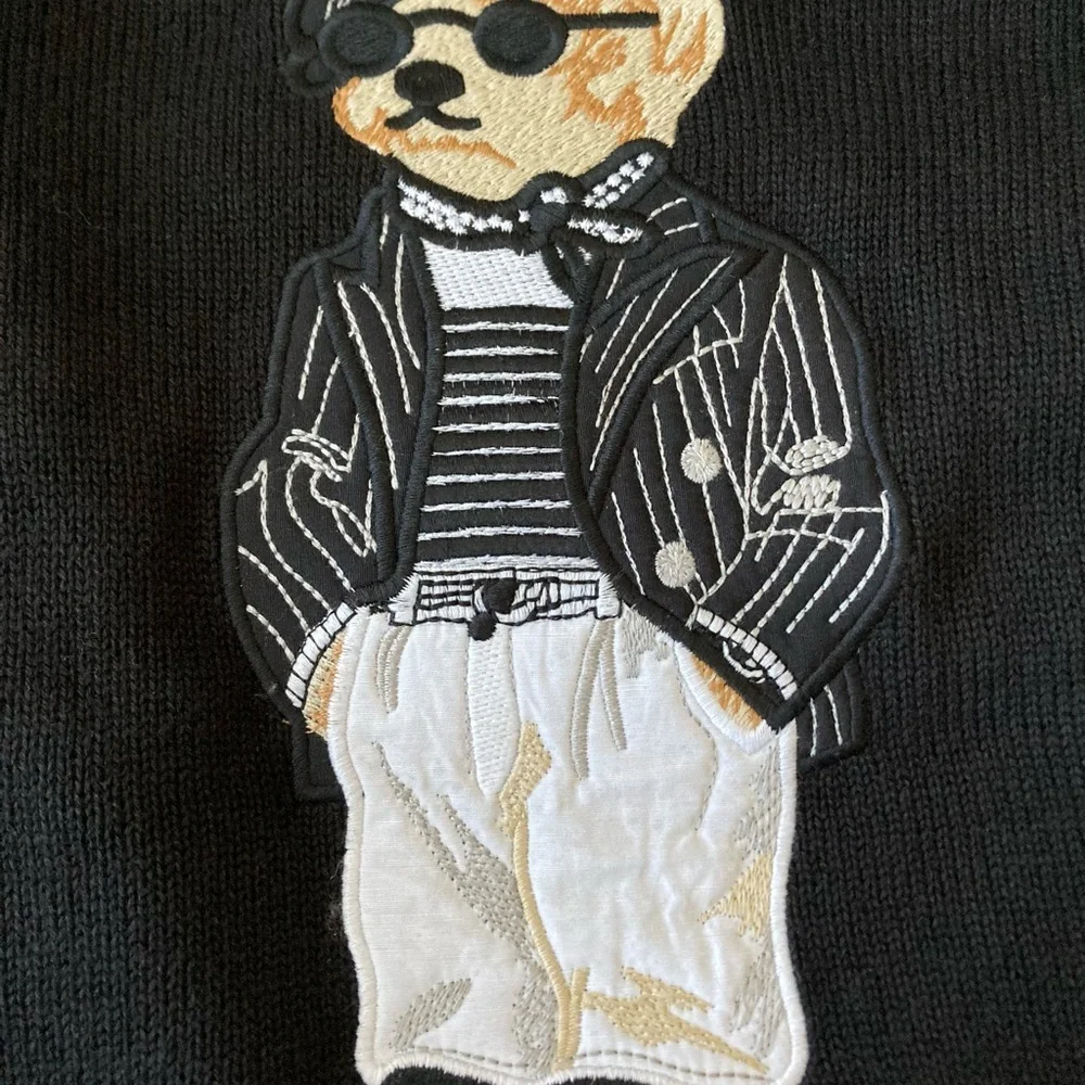 Polo Ralph Lauren Men’s Bear Knit Sweater M Black 100% Cotton Crewneck New - Picture 4 of 6
